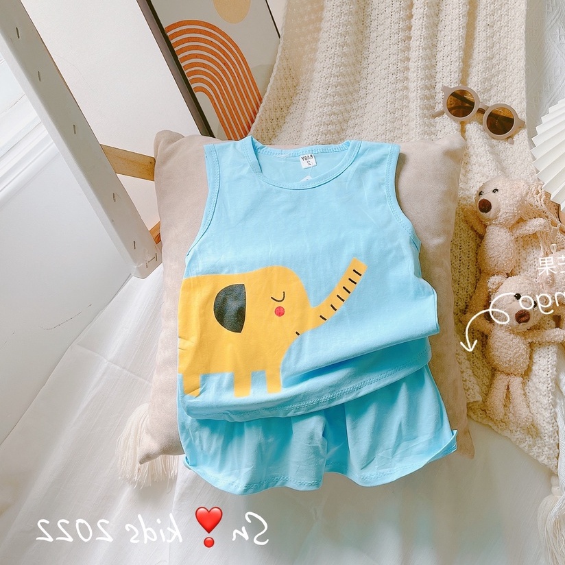 Bộ đồ cotton ba lỗ cho bé trai gái hình thú dễ thương từ 8-18kg