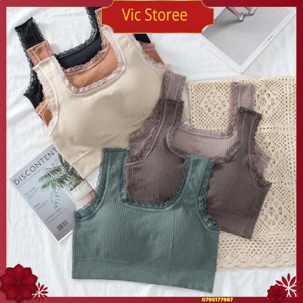 Áo Bra Gân Tăm Cổ Vuông Viền Ren BR07