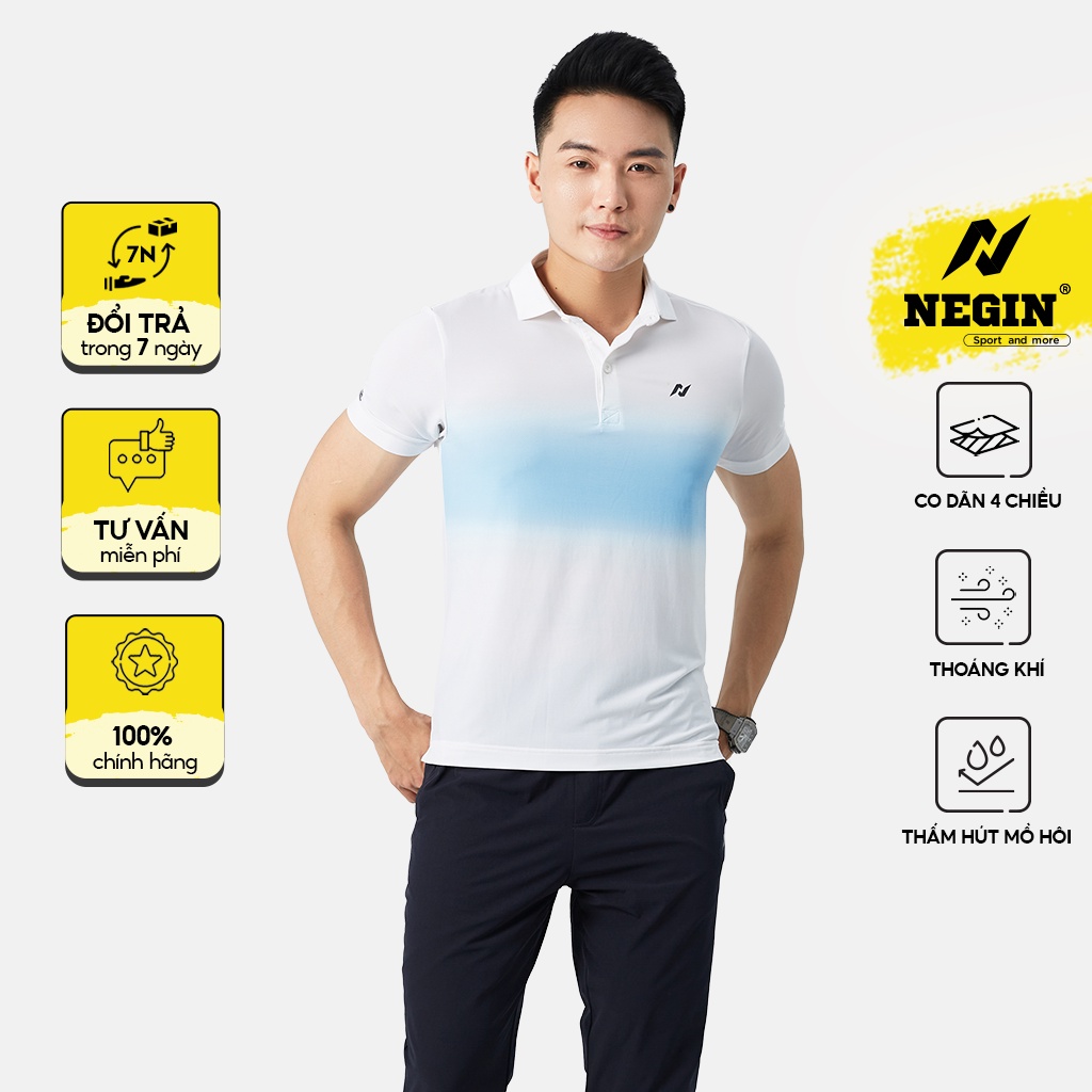 Áo Thể Thao Nam Cổ Bẻ NEGIN Tay Ngắn Phối Màu Trước Ngực, Chất Liệu Thấm Hút Tốt AND347M