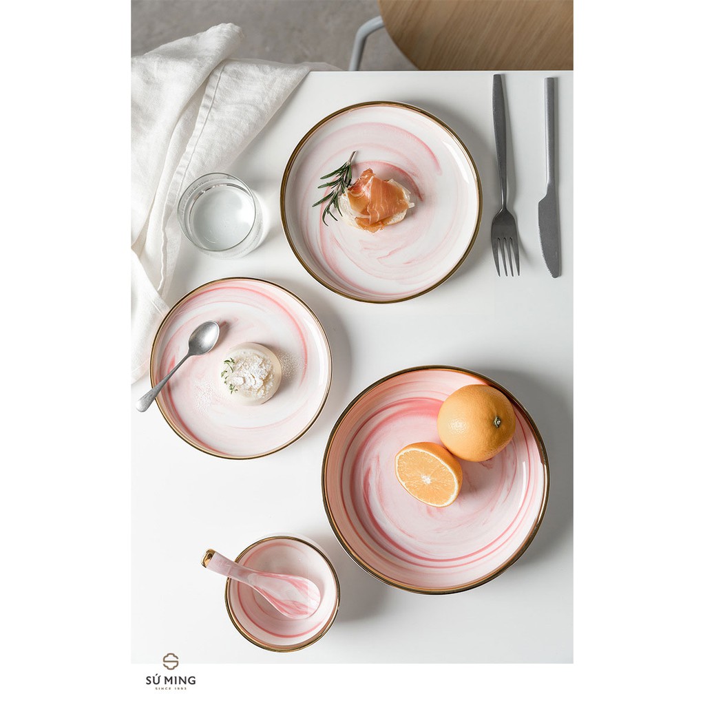 Bộ Bát Đĩa Đẹp Màu Xanh Thẫm [BẮC ÂU] [CAO CẤP] sang trọng, viền vàng 24k, nhiều màu sắc lựa chọn