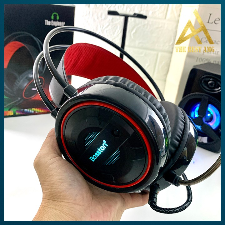 Tai Nghe Gaming Có Dây Headphone Chụp Tai BOSSTON HS-12 Đèn LED RGB - Tai Nghe Nhạc Máy Vi Tính Laptop Game Thủ Có Micro