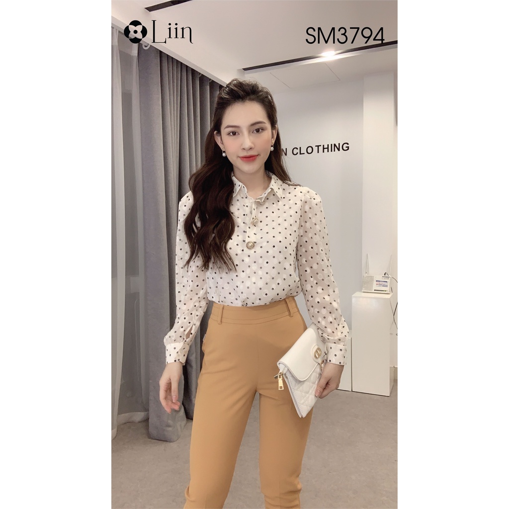Áo sơ mi nữ dài tay chất liệu vải Tơ họa tiết Chấm Bi xinh xắn Liin Clothing SM3794