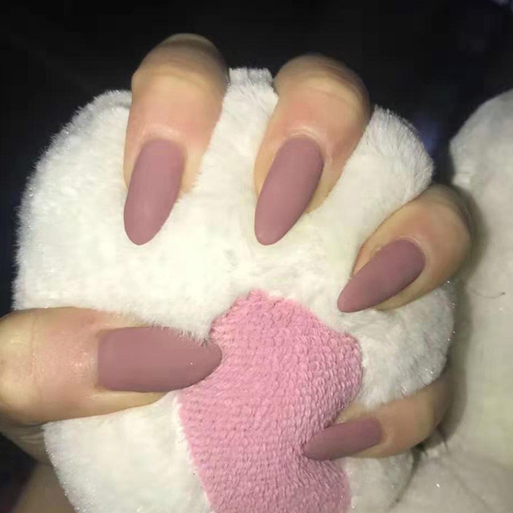 YADORNOS Set 24 Móng Tay Giả Màu Trơn Thời Trang Kèm Keo Dán Tiện Dụng