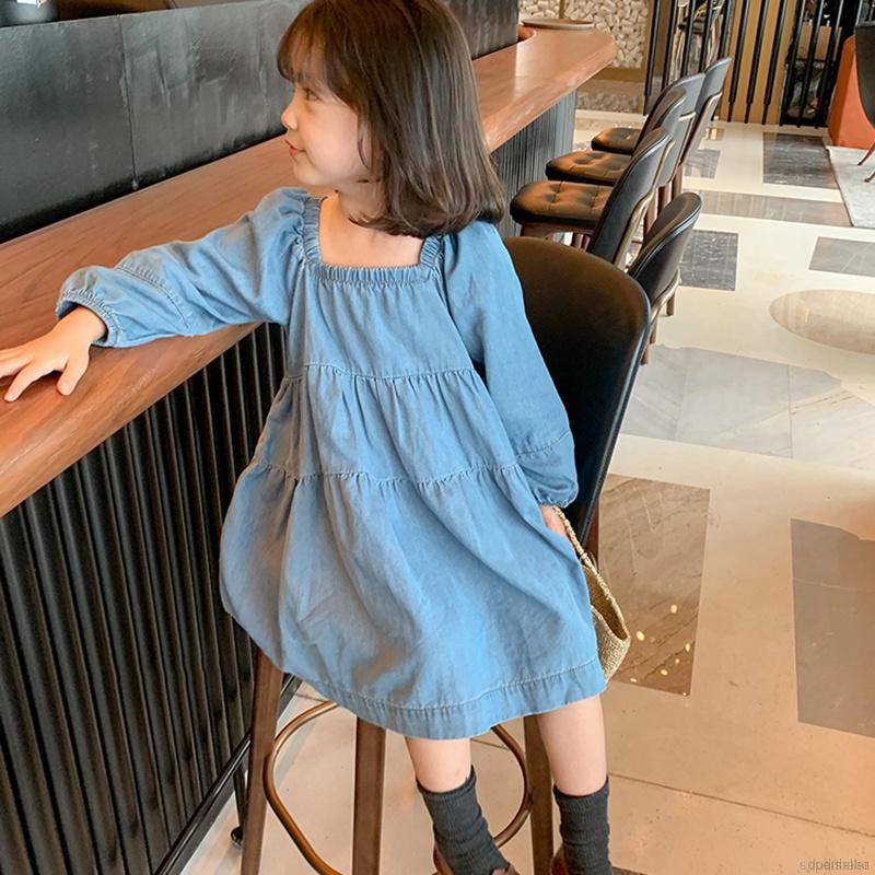 Đầm Denim Tay Dài Thời Trang Mùa Thu Cho Bé Gái 2-7 Tuổi