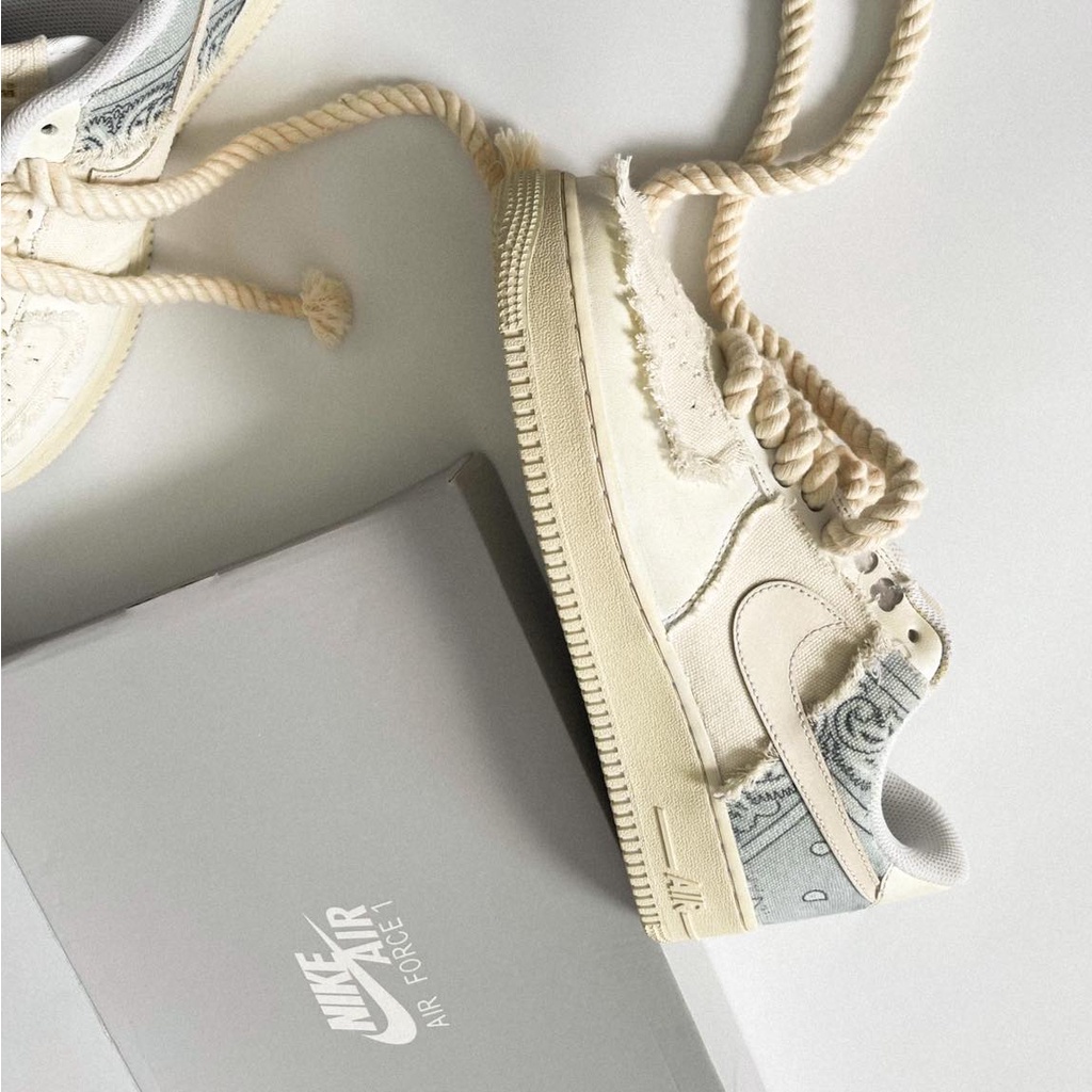🔥 UY TÍN Giày thể thao AF1 dây thừng xám kem họa tiết, Giày sneaker air force 1 dây thừng bản đẹp mới 2023