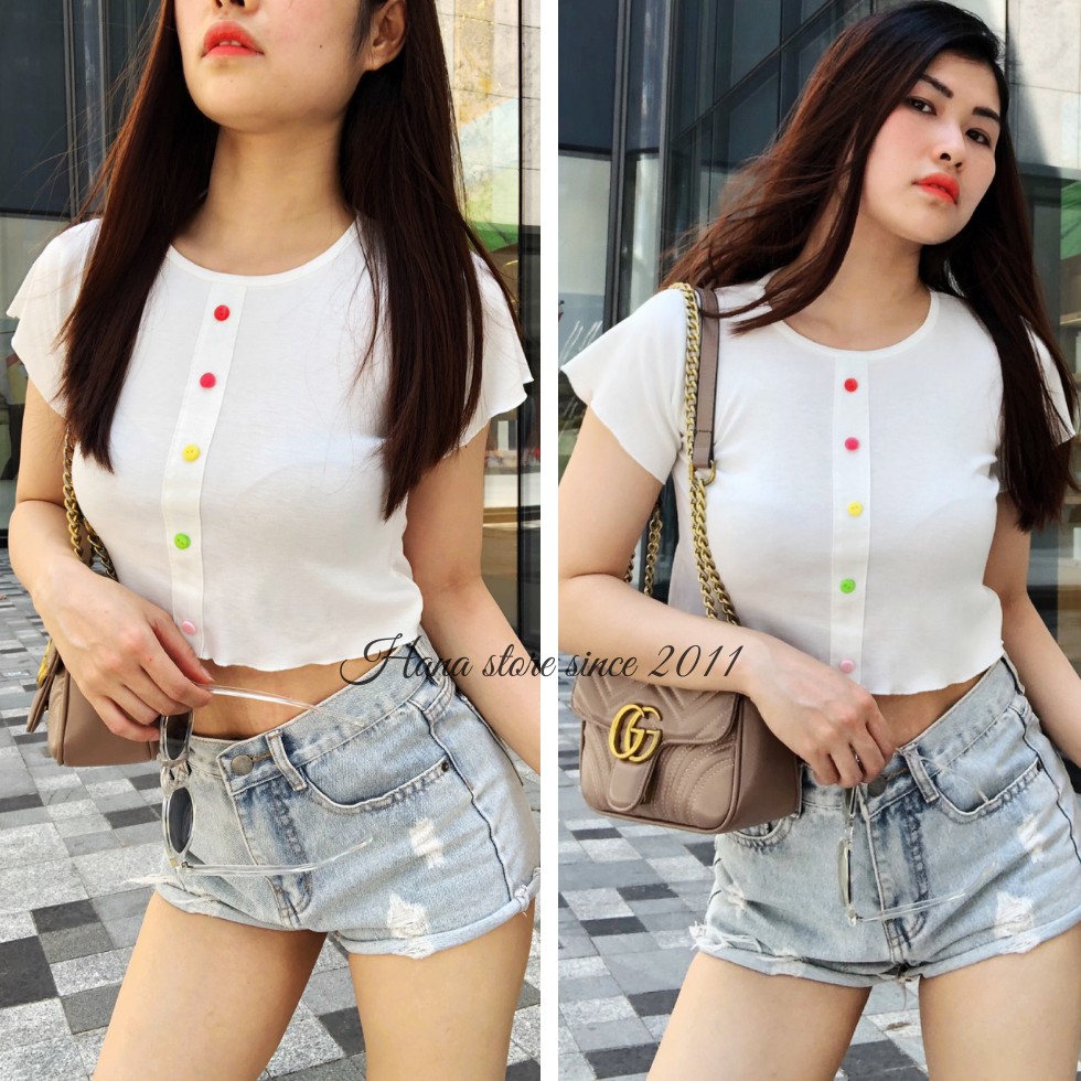 Áo croptop cuốn biên cúc nhiều màu dễ thương [ảnh thật + video] hàng có sẵn tại Hana Store | BigBuy360 - bigbuy360.vn