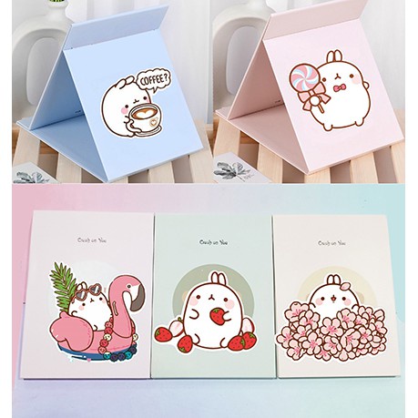 Gương gập ba anh em gấu GGI5 gương 13*17cm Hoạt hình cute molang pusheen gấu brown tonton khủng long ngựa thần