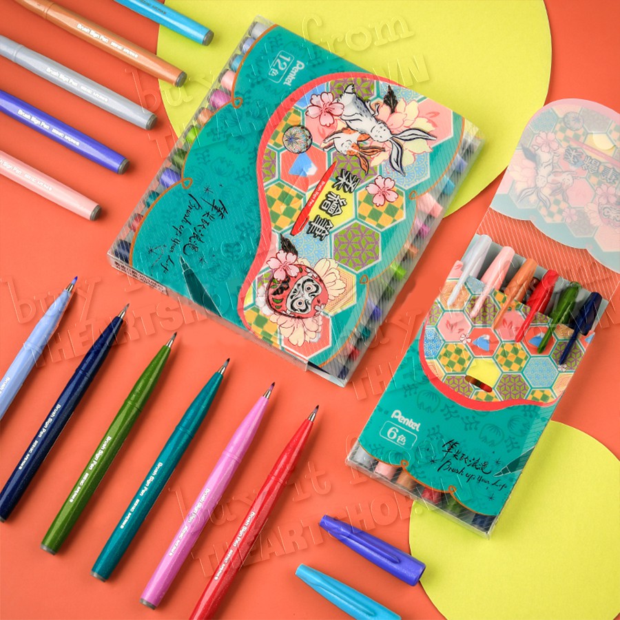 Bộ bút đầu cọ thư pháp PENTEL Sign brush pen, Fude touch SES15C THEARTSHOP