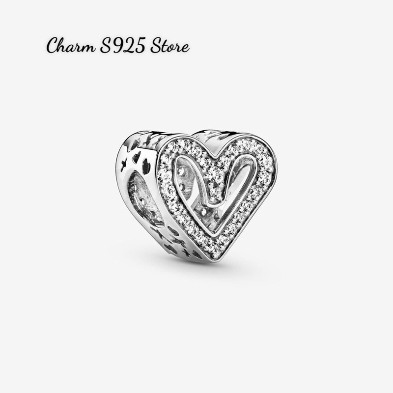 charm pan xỏ ngang tim đính đá nhỏ bạc s925 cao cấp