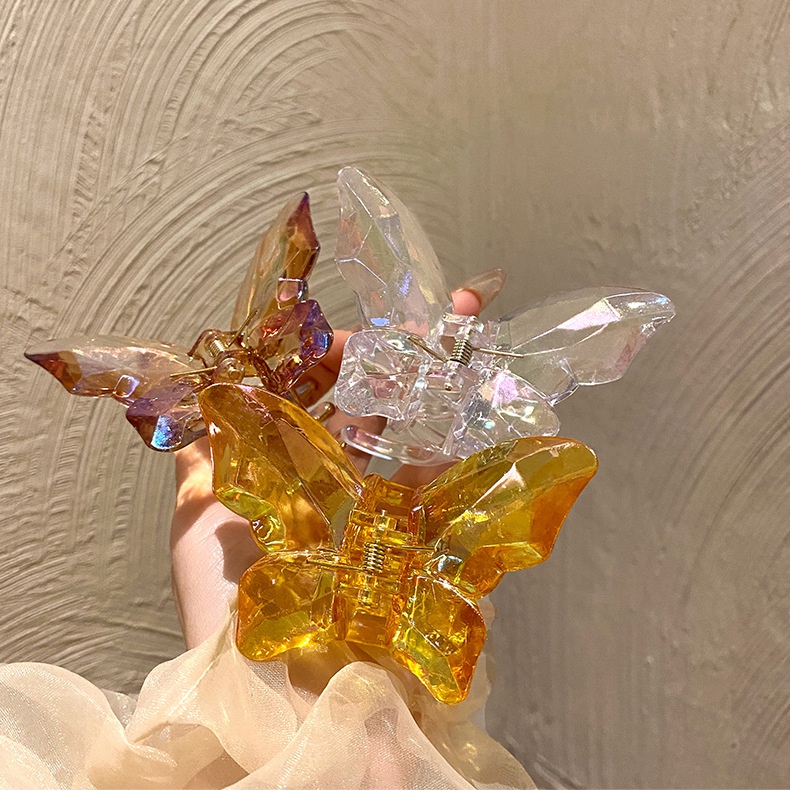 Kẹp Tóc Càng Cua Cỡ Lớn Bằng Acrylic Trong Suốt Màu Laser Hình Bướm Phong Cách Cổ Điển Dễ Thương Dành Cho Nữ