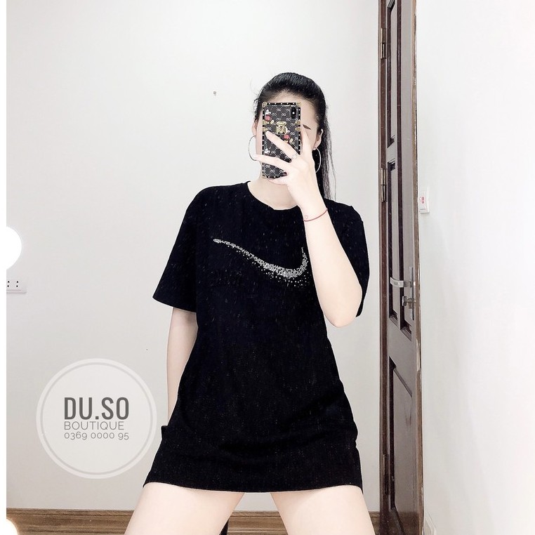 [Ảnh Thật + FREESHIP] Áo thun nam nữ Unisex Áo phông Oversize đính đá Nai Hàng QCCC 2 màu Đen, Trắng DUSO