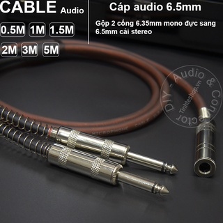 Cáp 2 jack 6.5mm mono đực sang 1 jack 6.5mm cái stereo diy 0.5m đến 5m - 6.5mm female stereo to 2 6.5mm male mono