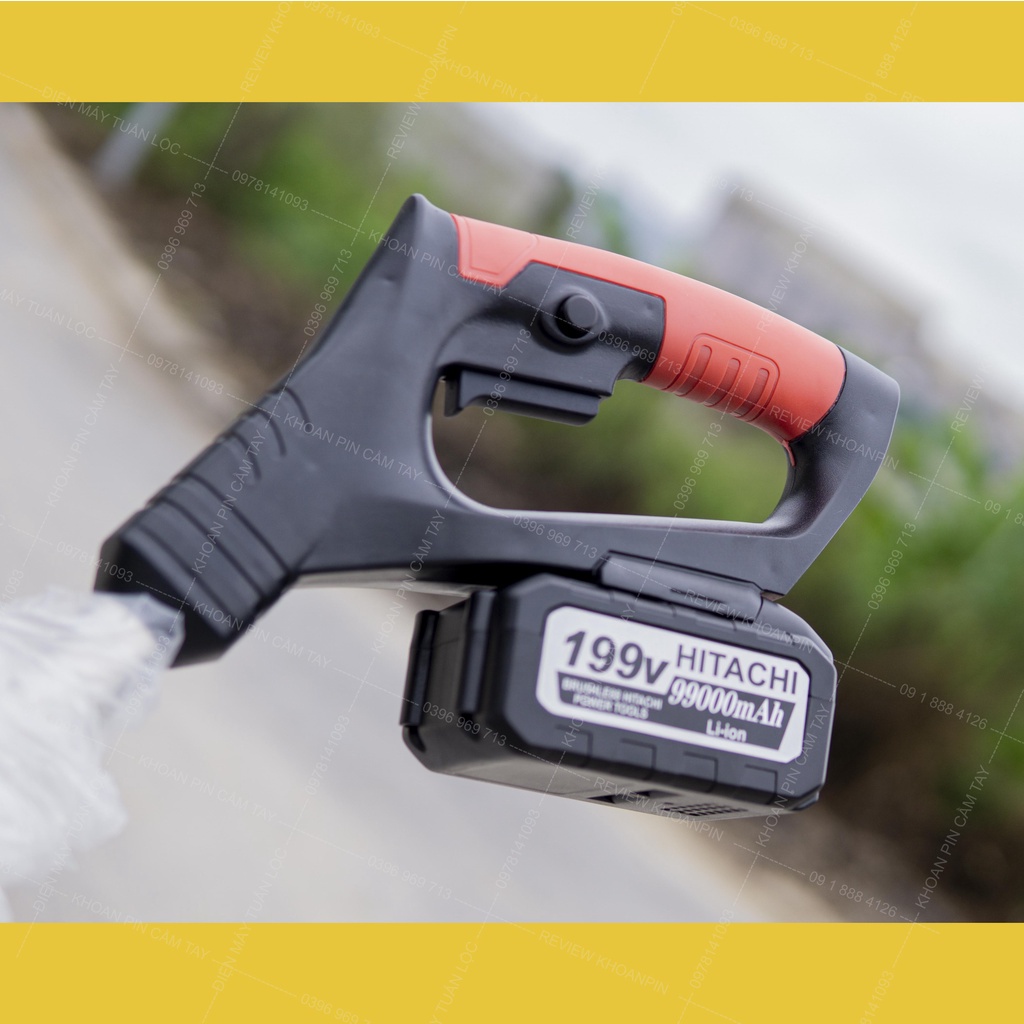 Máy cắt cỏ, tỉa cành dùng pin cầm tay Hitachi 199v, máy phát cỏ chạy pin - Tặng bộ 8 lưỡi dụng cụ làm vườn