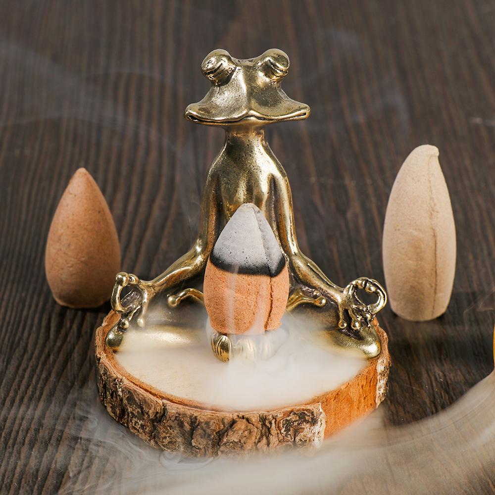 MUVAKO Giá Đỡ Tượng Phật Zen Meditate Bằng Đồng Thau Cứng Họa Tiết Ếch Cổ Điển