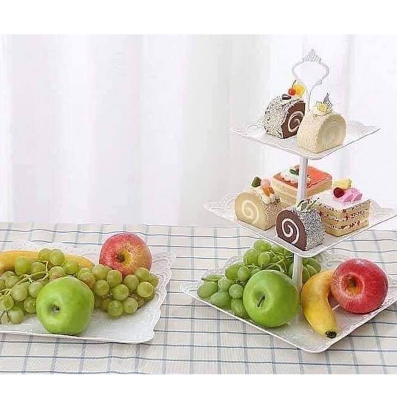 Khay đĩa nhựa 3 tầng  CỰC ĐẸP ĐỂ HOA QUẢ BÁNH KẸO( 2 ảnh thật ở cuối )