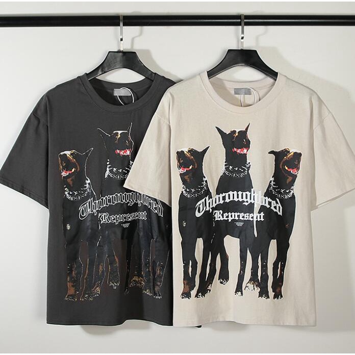 Áo thun cotton cổ tròn tay cánh dơi in hình đầu chó thời trang cho nam và nữ