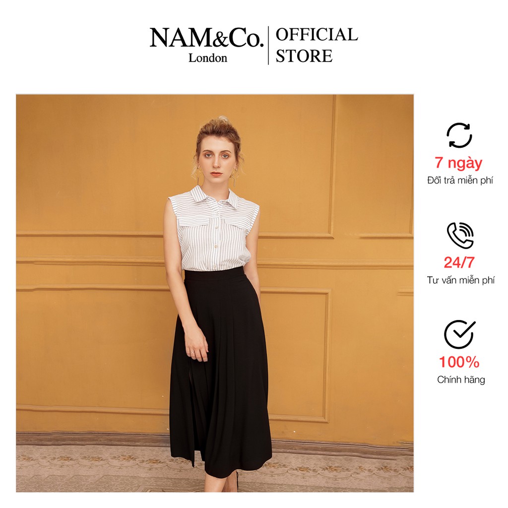 Áo sơ mi sát nách nữ Nam&Co siêu đẹp năng động thời trang cao cấp size S,M,L màu trắng, tím than NB0014