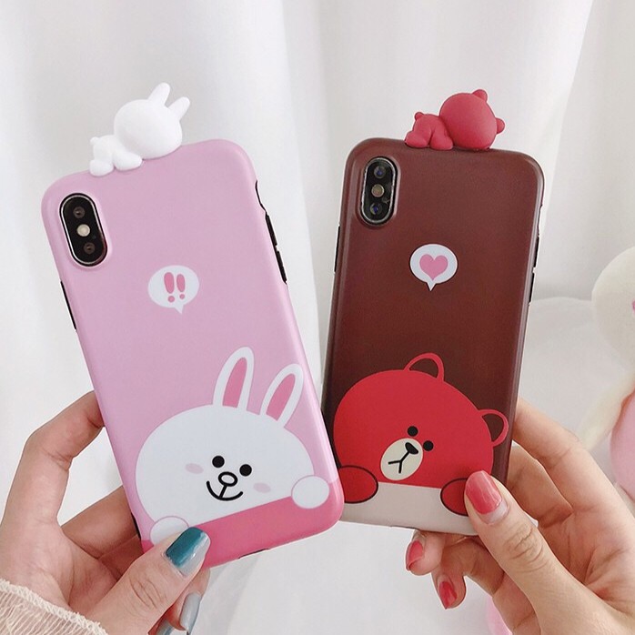 ỐP IPHONE SILICON DẺO GẤU BROWN VÀ THỎ CONY