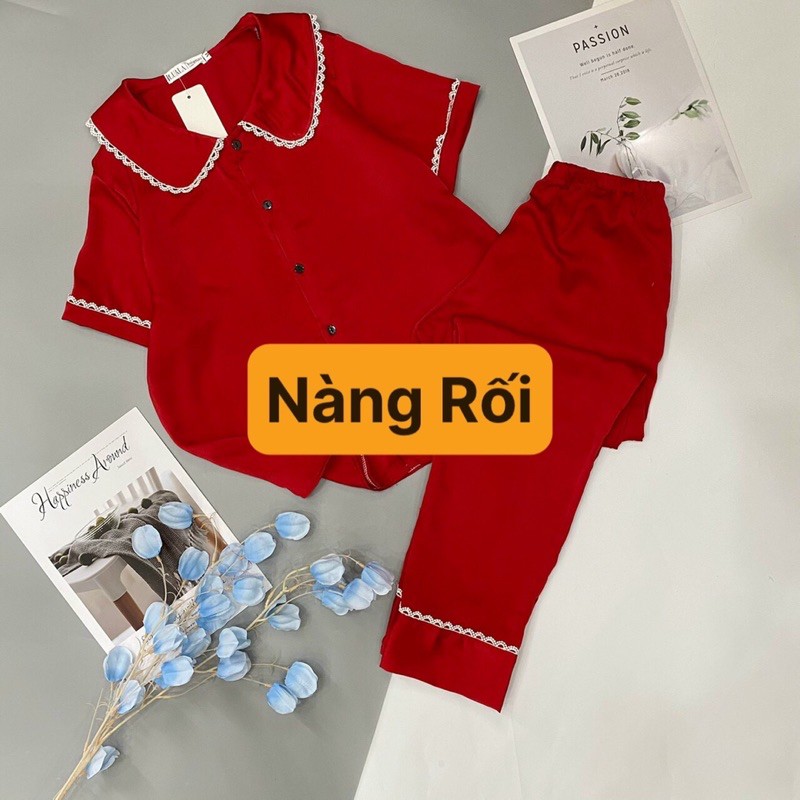 BỘ PIJAMA LỤA CỘC TAY Quần Dài Siêu Sang