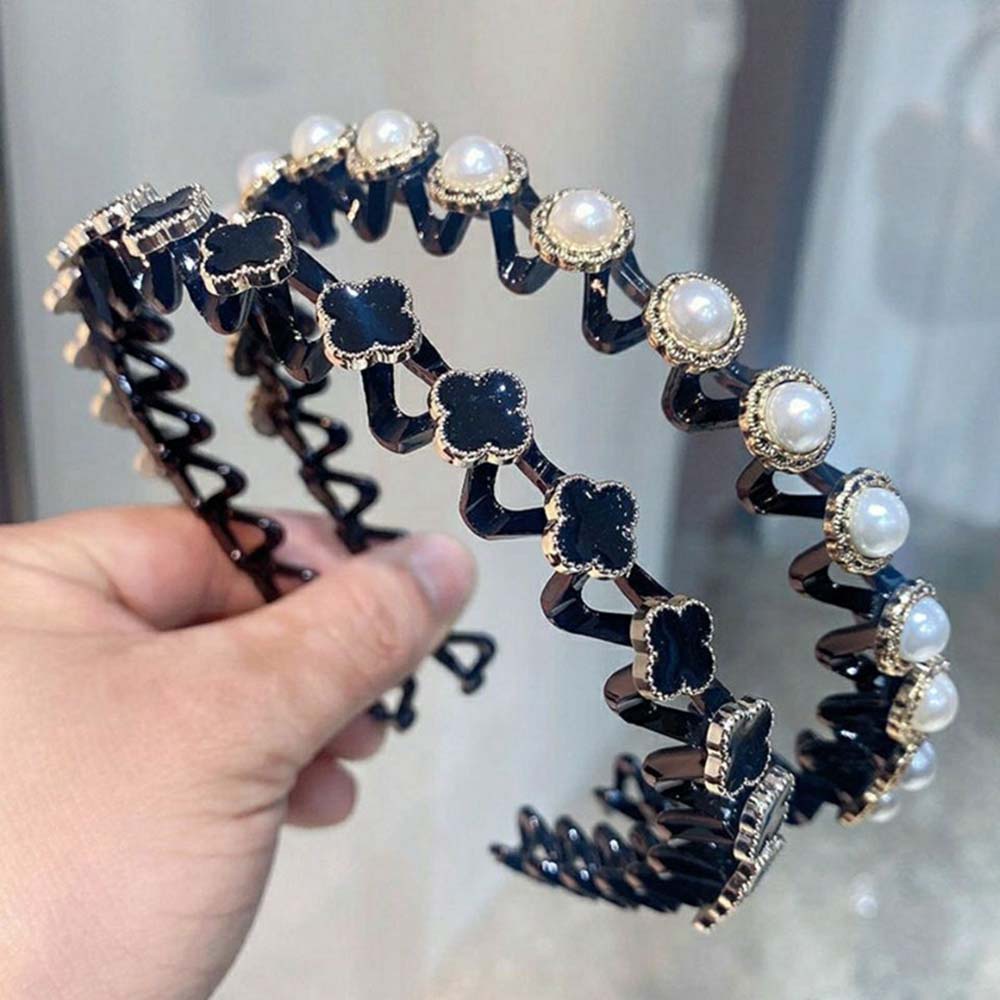 Băng Đô Cài Tóc Hình Cỏ Bốn Lá Đính Hạt Ngọc Trai Acrylic Đơn Giản Thời Trang Hàn Quốc Cho Nữ