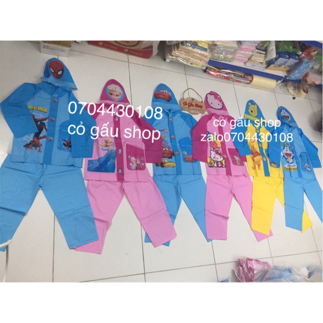 Áo mưa bộ siêu xịn và đáng yêu ( áo và quần ) cho bé đủ size từ 4 tuổi đến 12 tuổi