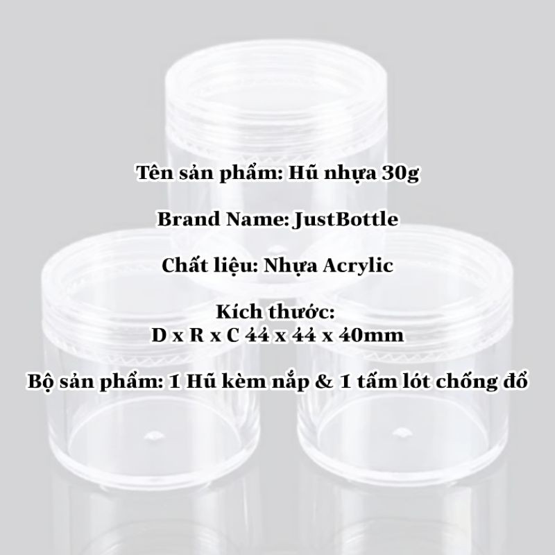 Hũ nhựa tròn chiết mỹ phẩm có nắp trong suốt hủ nhỏ cứng mini bằng mica arcylic giá sỉ rẻ 30g