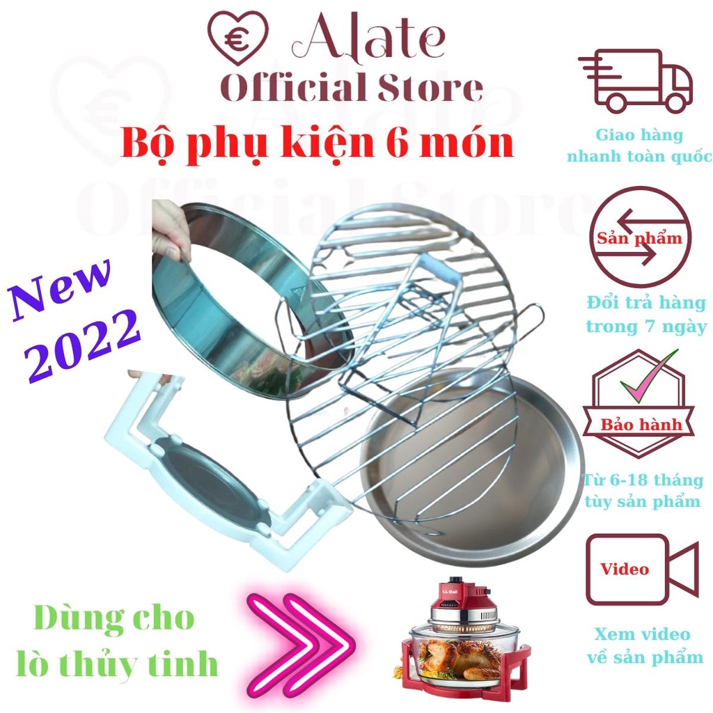 Phụ Kiện Dùng Trong Lò Nướng Thủy Tinh, Khay Hứng Mỡ, Vỉ Nướng Cao, Vỉ Nướng Thấp, Cây Gắp Thực Phẩm, Vành Inox