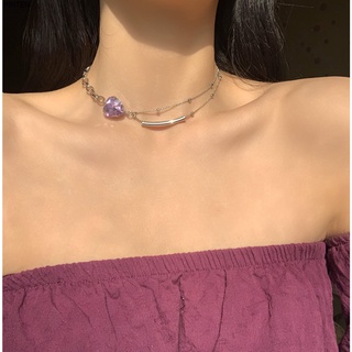 Cảm Giác Cao Cấp Đá Quý Tím choker Dây Xích Cổ Áo Siêu Cổ Tích Sang Trọng Ánh Sáng Sang Trọng Vòng Cổ Nữ Ngắn Xương Cổ Dây Xích