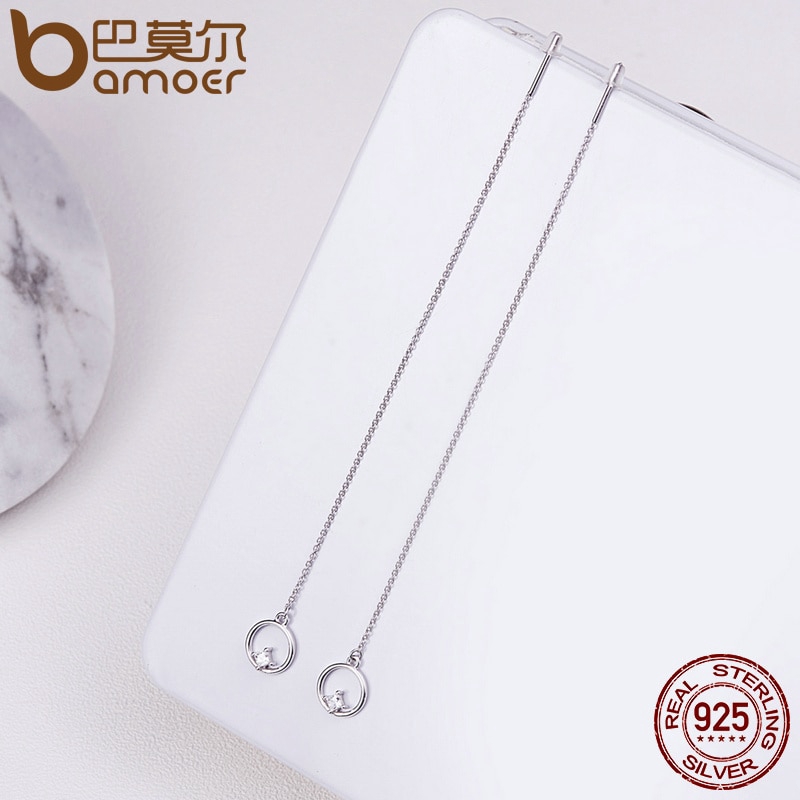 BAMOER Bông Tai BạC 925 ĐíNh Đá Zircon Sang TrọNg