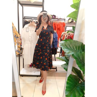 Đầm maxi họa tiết cherry đắp chéo [KÈM ẢNH THẬT]