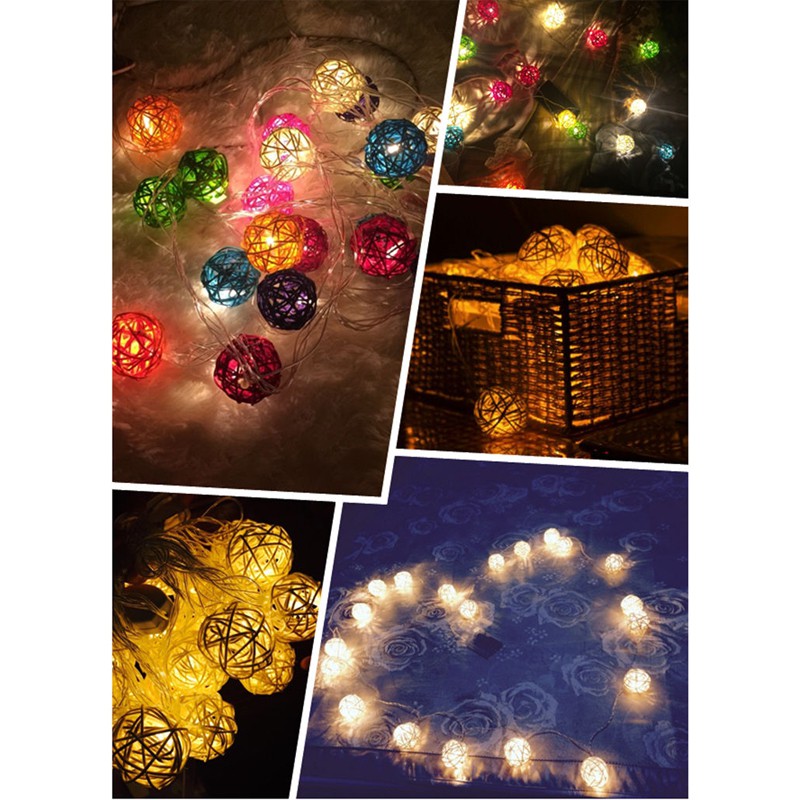 Đèn LED Trang Trí Với Bóng Đèn Cầu Mây 3M 20 Đèn - Trang Trí Giáng Sinh Noel, Phòng Khách