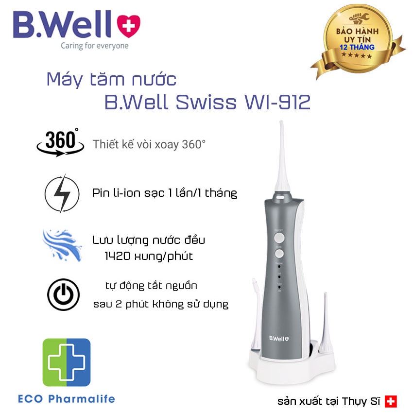 Máy tăm nước tiện lợi B.Well Swiss WI-912 Thụy Sĩ - Tăm xỉa răng nước cầm tay