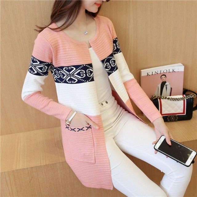 Hàng nhập - Áo khoác nữ len cardigan hoa văn