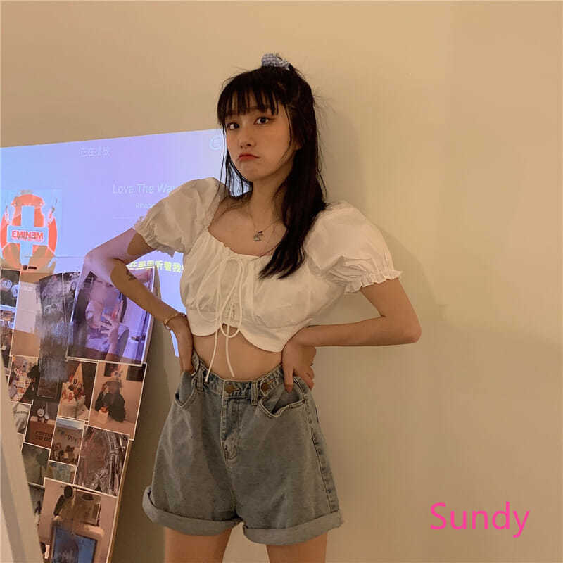 Áo croptop tay phồng cổ vuông thời trang mùa hè gợi cảm cho nữ | BigBuy360 - bigbuy360.vn