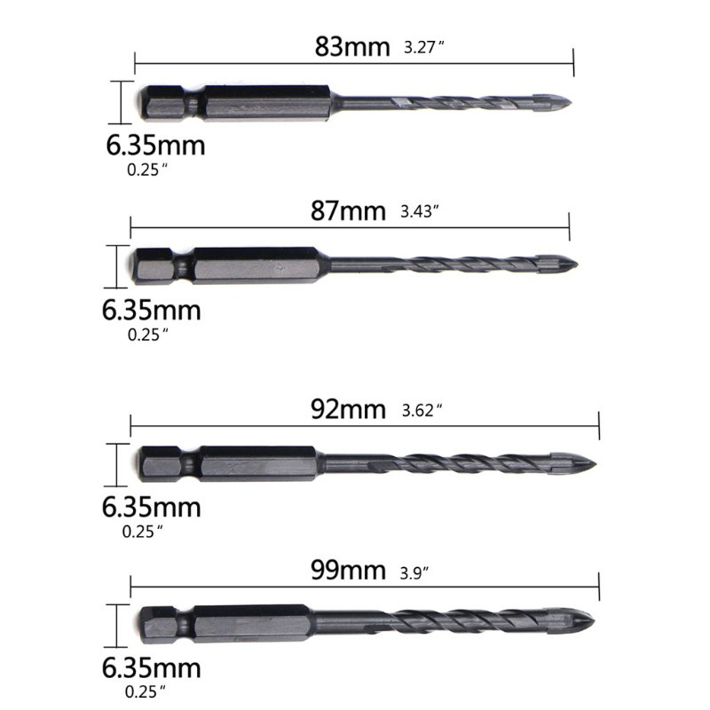 Mũi khoan lỗ hình lục giác bằng hợp kim cứng 3 / 4 / 5 / 6 / 8 / 10 / 12mm chuyên dụng cho gạch men / kính