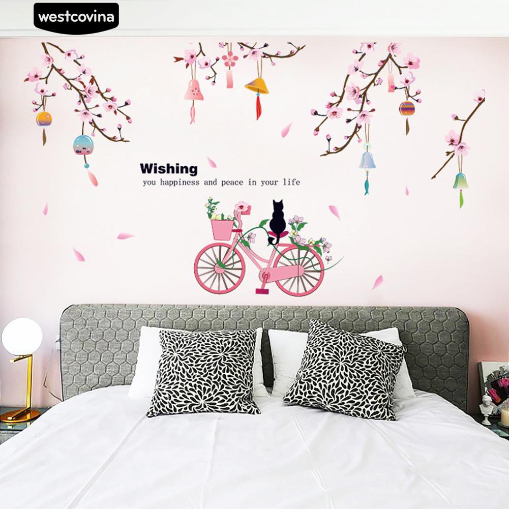 Sticker dán tường hình mèo xe đạp