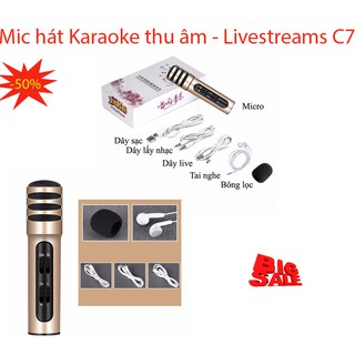 Mic live stream thu âm c7 đầy đủ phụ kiện dây và tai nghe
