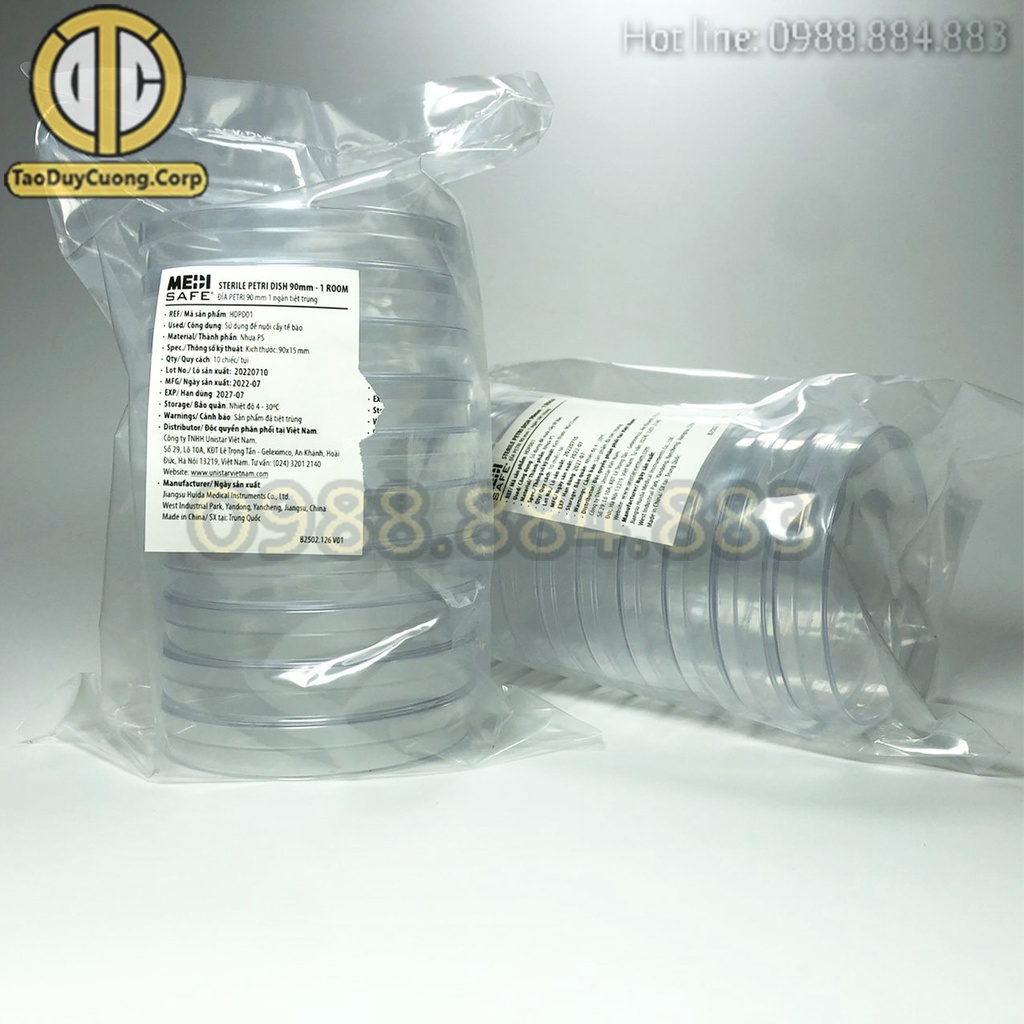Túi 10 Cái - Đĩa Petri Nhựa Tiệt Trùng 90x15mm Dùng Để Nuôi Cấy Tế Bào