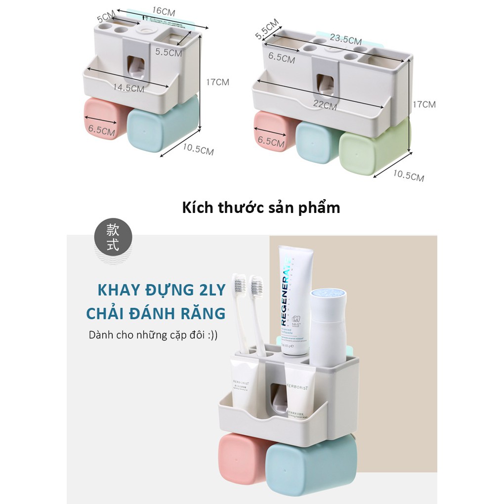 Kệ nhả kem đánh răng, đựng bàn chải treo tường (Tặng kèm cốc nước và miếng dán siêu dính)