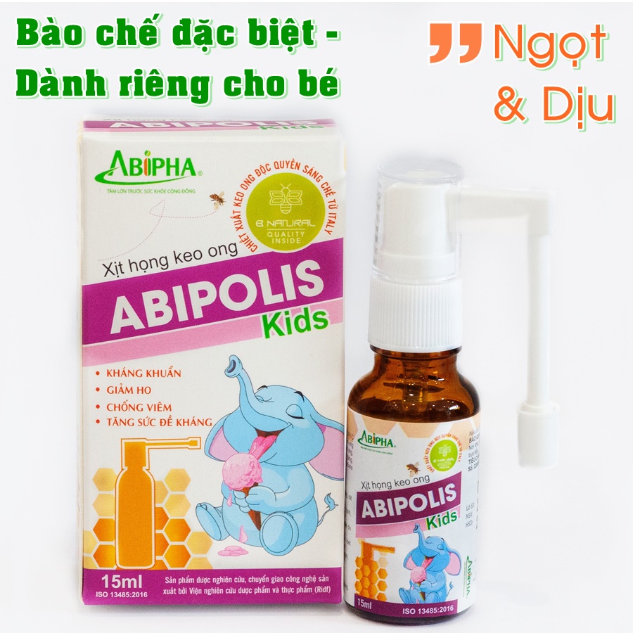 Xịt Họng Keo Ong Cho Bé Abipolis Kids - Giảm ho nhanh chóng, phòng viêm họng do vi khuẩn và virus, tăng sức đề kháng.