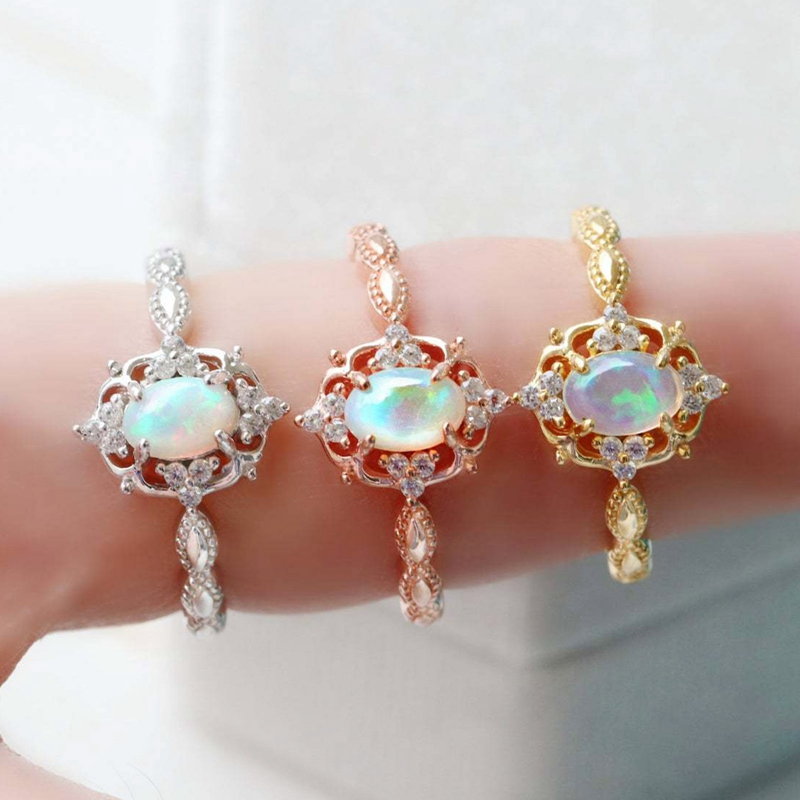 Nhẫn Đeo Tay Kim Loại Đính Đá Opal Giả Thanh Lịch Cho Nữ