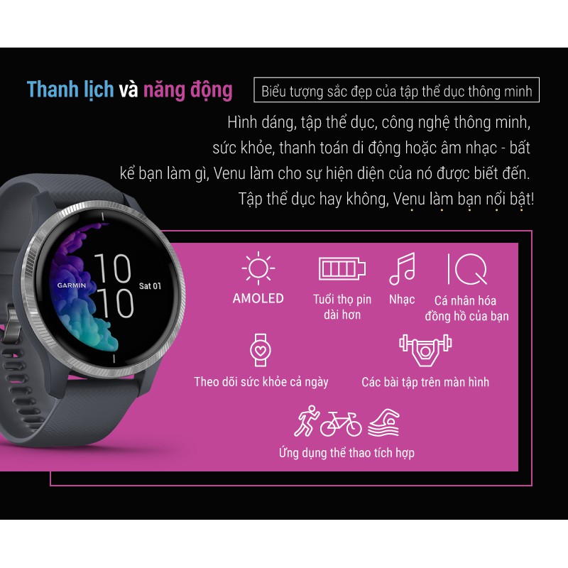 Đồng hồ thông minh Garmin Venu, GPS, Wi-Fi