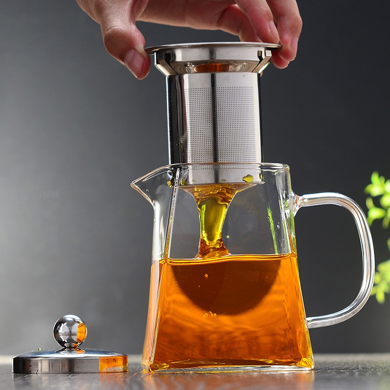 Bình Lọc Trà bằng Thủy Tinh Đáy Vuông Chịu Nhiệt - 550ml - 750ml - 950ml