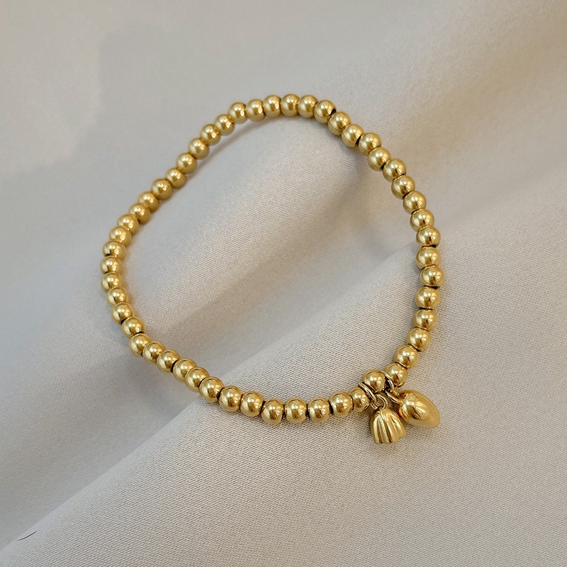 Vòng Tay Hạt Tròn Nhỏ Bằng Thép Titanium Mạ Vàng 18k Thời Trang Đơn Giản