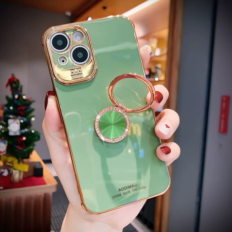 Bling Diamond Glitter 360 Finger Ring Holder Case cho iPhone 13 12 11 Pro Max XS Max Vỏ bảo vệ Camera chống sốc