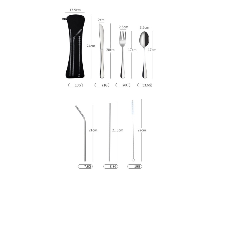 Bộ 7 Món Muỗng Nĩa Dao Ống Hút Bằng Thép Không Gỉ + Kèm Túi Đựng Siêu Tiện Lợi.