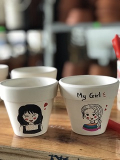 Chậu nung trắng vẽ size 7cm