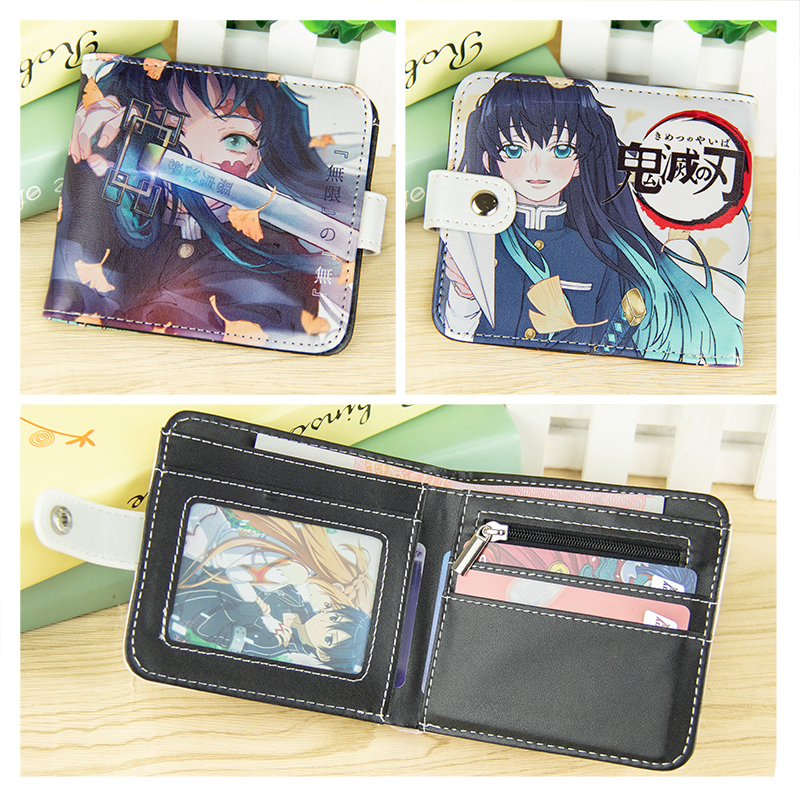 Anime Demon Slayer Kamado Agatsuma Zenitsu Inosuke Short Button Wallet Folding Zipper Purse Coin Bag