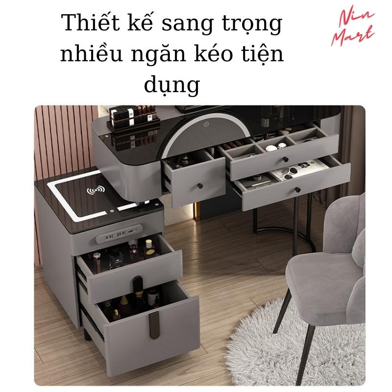 Bàn trang điểm Bàn phấn kèm gương và ghế phong cách Châu Âu đèn led cảm ứng 3 màu