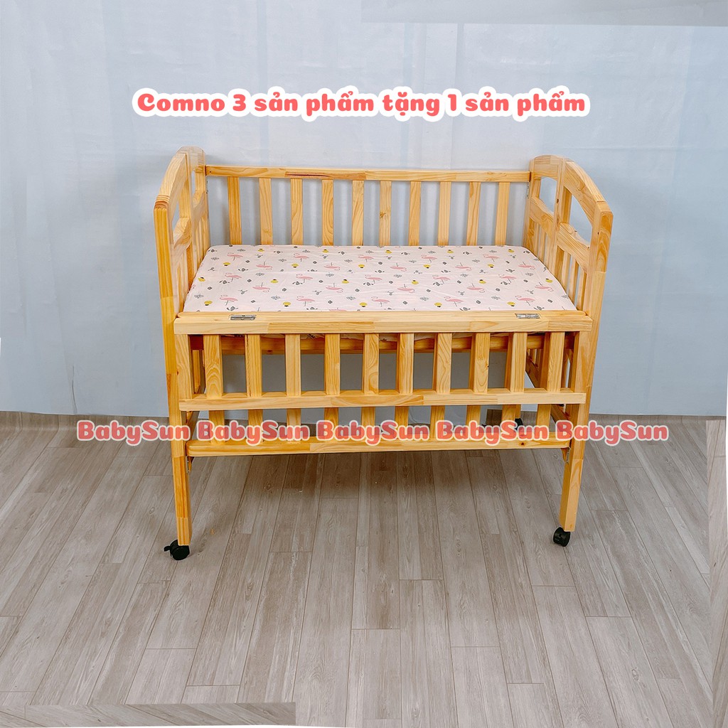 Giường Cũi Cho Bé Cũi Trẻ Em BabySun Chất Liệu Gỗ Thông Kích Thước 130x80x96cm Bào Hành 12 Tháng Hàng Xuất Khẩu